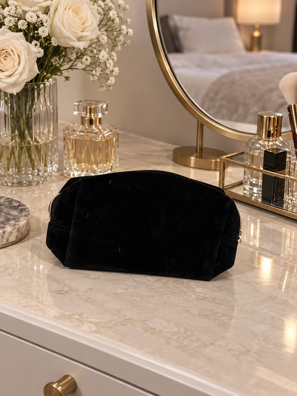 Yves Saint Laurent Black Velvet Makeup Bag | Velvet Cosmetic Organizer - Picture 3 of 6